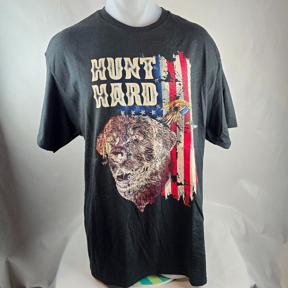 Hunt Hard T Shirt Mens XL Black Delta Pro Weight Hunting Dog Bird Flag America